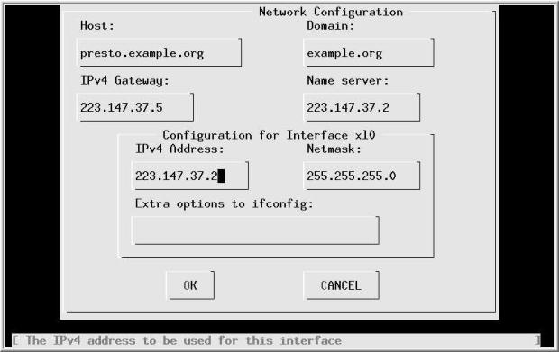 Network configuration menu