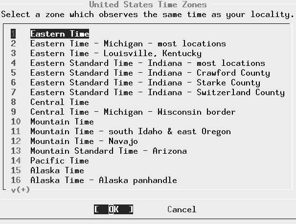 Time zone select menu: USA