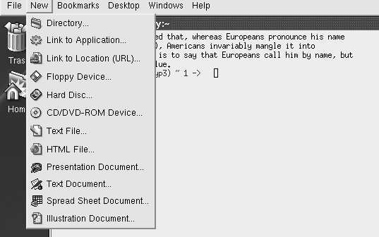 KDE desktop menu