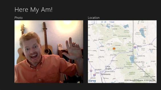 Готовое приложение "Here my am!" (хотя здесь я уменьшил масштаб карты, чтобы вы не могли точно назвать место, где я живу!)