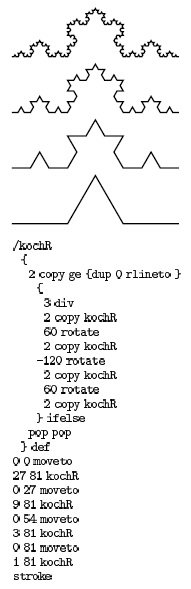 Рекурсивная PostScript -программа для рисования фрактала Коха