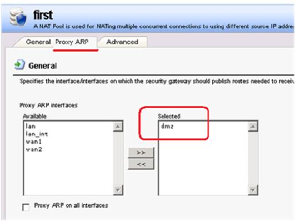 Использование механизма Proxy ARP для опубликования IP-адресов на указанном интерфейсе