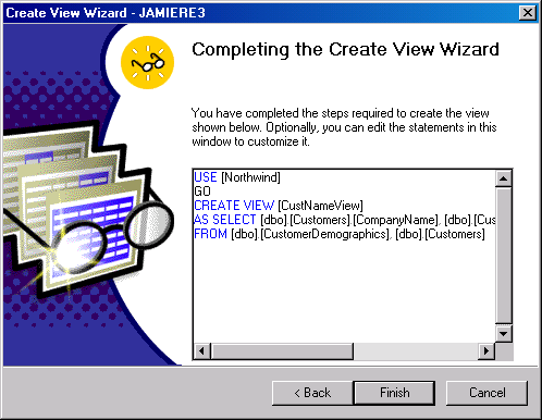  Completing the Create View Wizard