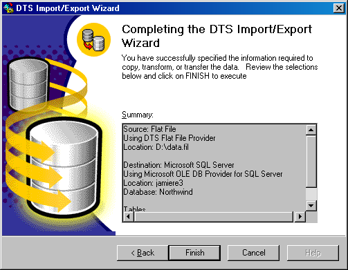   Completing the DTS Import Wizard (    DTS)