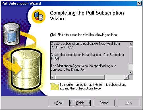  Completing the Pull Subscription Wizard