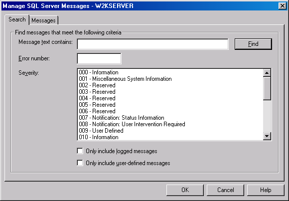  Search ()   Manage SQL Server Messages