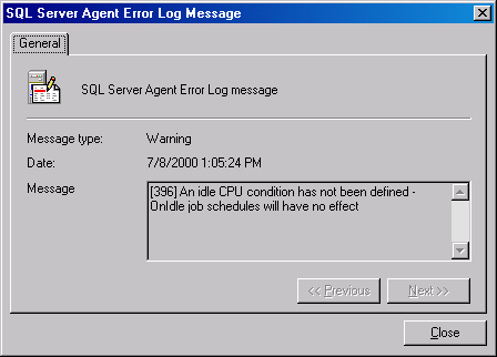   SQL Server Agent Error Log Message