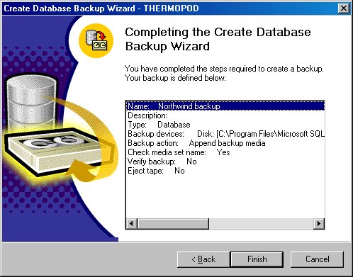  Completing the Create Database Backup Wizard (       )