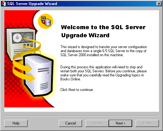 Стартовый экран мастера SQL Server Upgrade Wizard