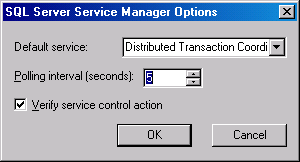 Диалоговое окно SQL Server Service Manager Options