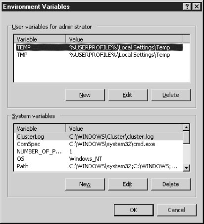 Настройки среды пользователя можно добавить в диалоговом окне System Properties