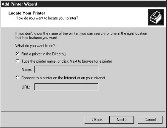 В окне Locate Your Printer предлагается несколько способов поиска принтера