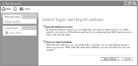 Вы не можете использовать автономные файлы, если включена опция Fast User Switching (Быстрая смена пользователей)