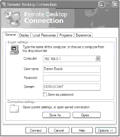 Настройка опций Remote Desktop
